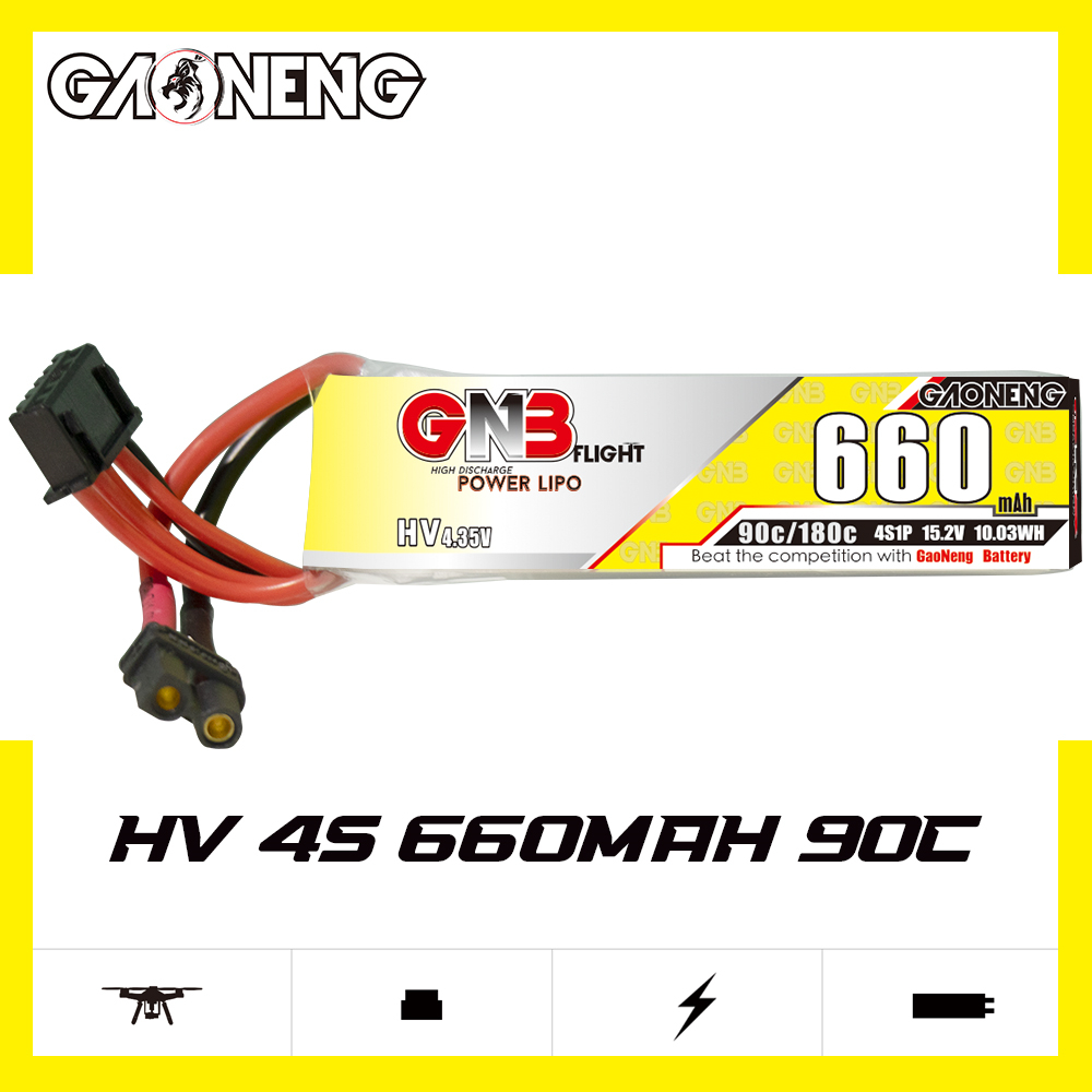 2PCS - GAONENG GNB 4S 15.2V 660mAh 90C XT30 LiPo Battery Long Type