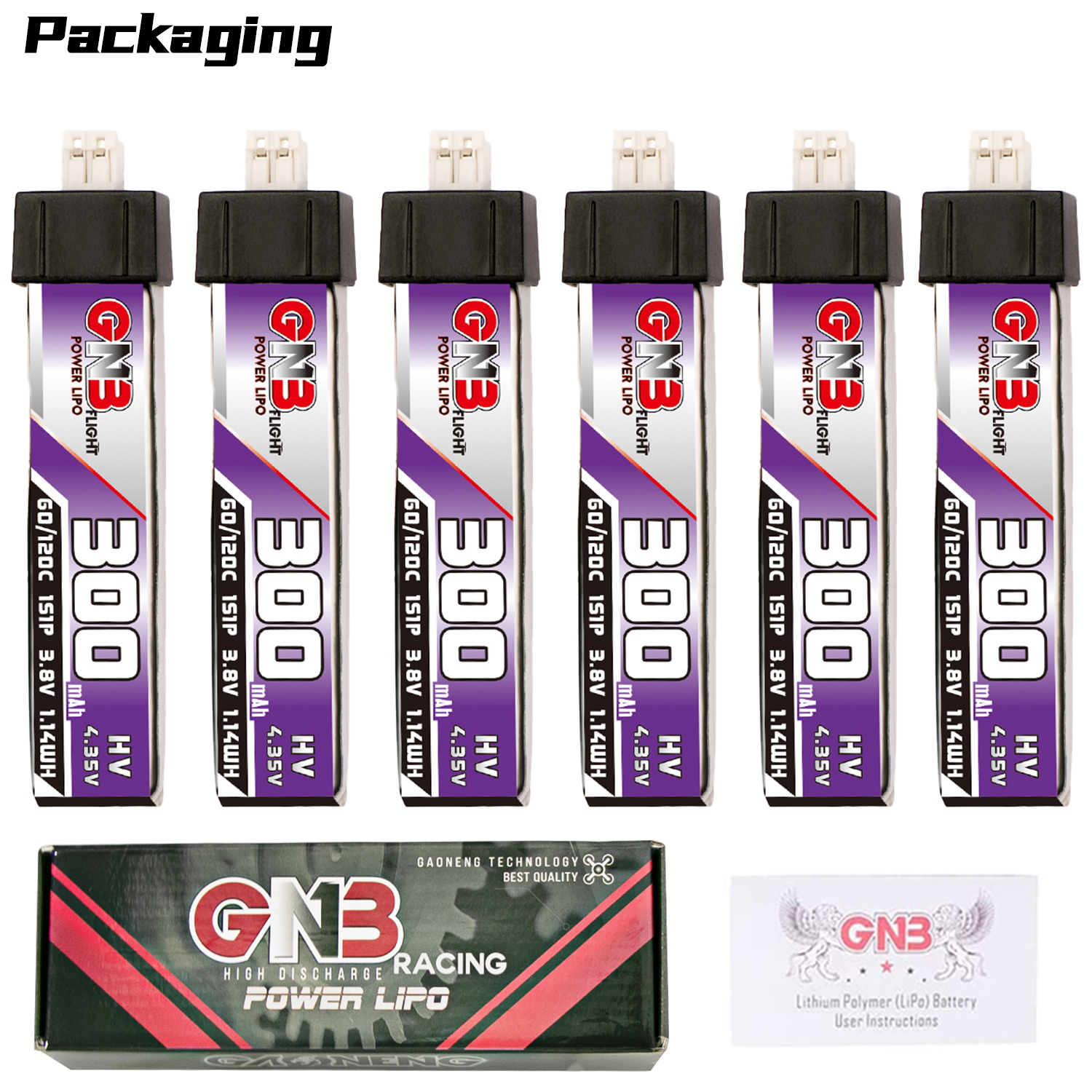 GAONENG GNB LiHV 1S 3.8V 300mAh 60C PH2.0 Plastic Head LiPo Battery