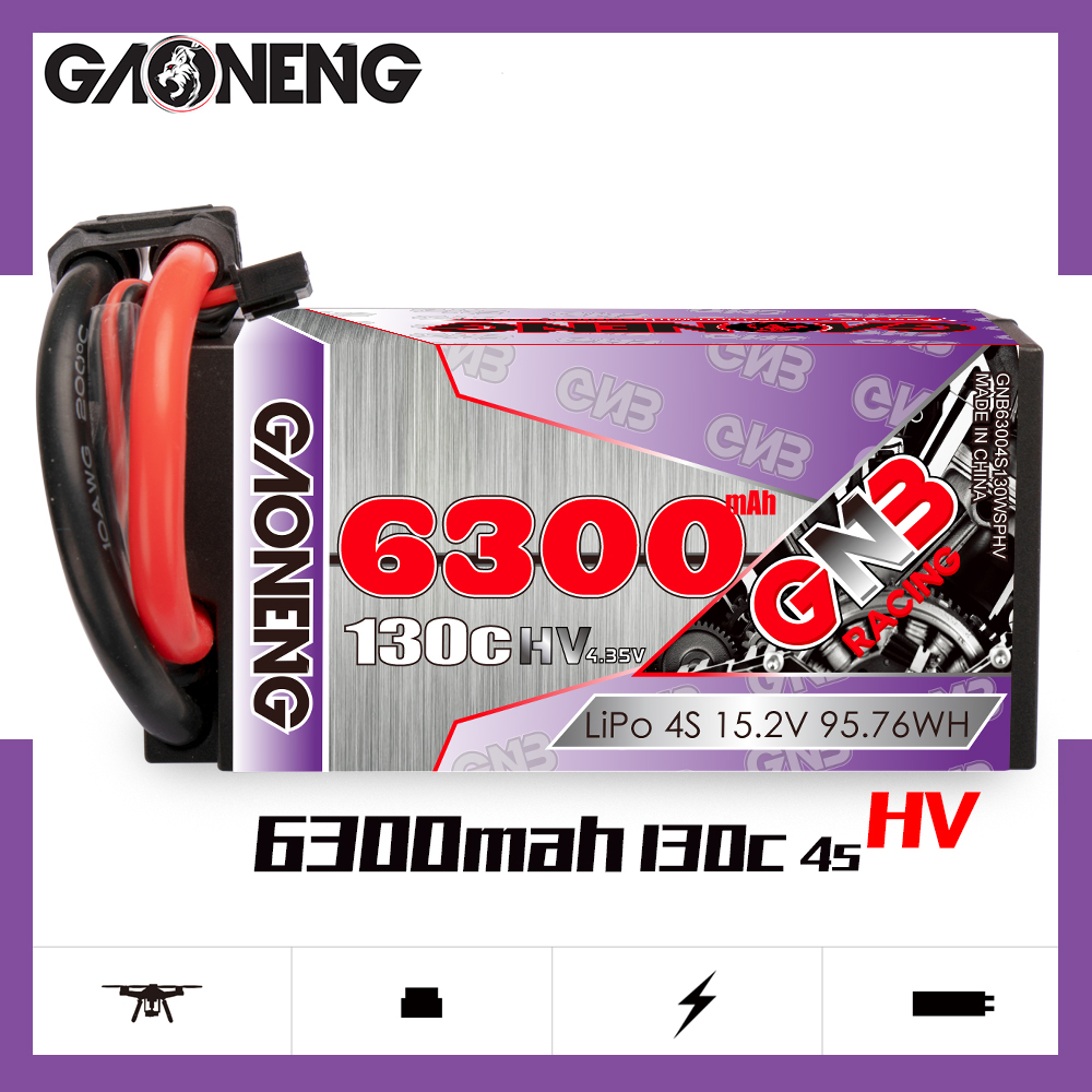 GAONENG GNB LiHV 4S 15.2V 6300mAh 130C Cabled 4S Shorty Hard Case LiPo Battery XT90