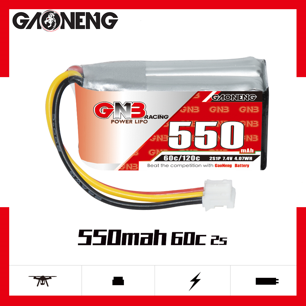 4PCS - GAONENG GNB 2S 7.4V 550mAh 60C LiPo Battery PH2.0 3Pin Connector