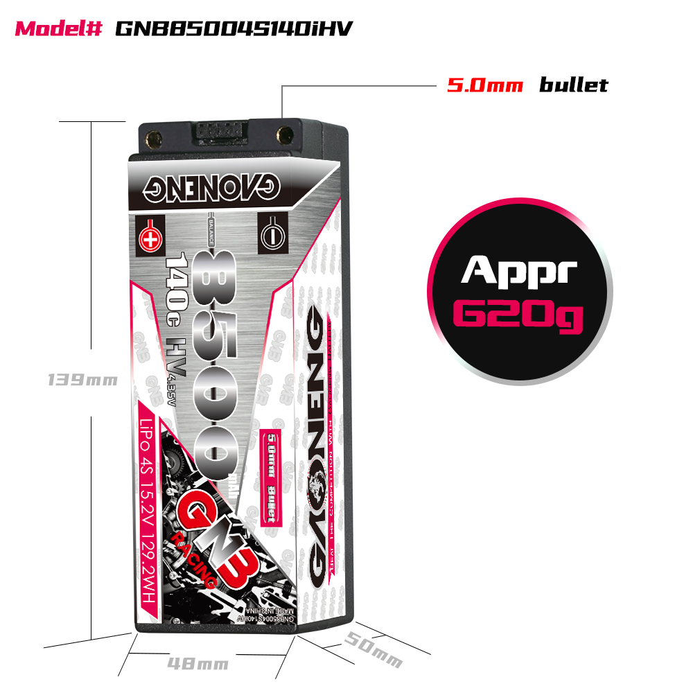 1PC - GAONENG GNB LiHV 4S 15.2V 8500mAh 140C 5mm Bullet Hard Case LiPo Battery XT90