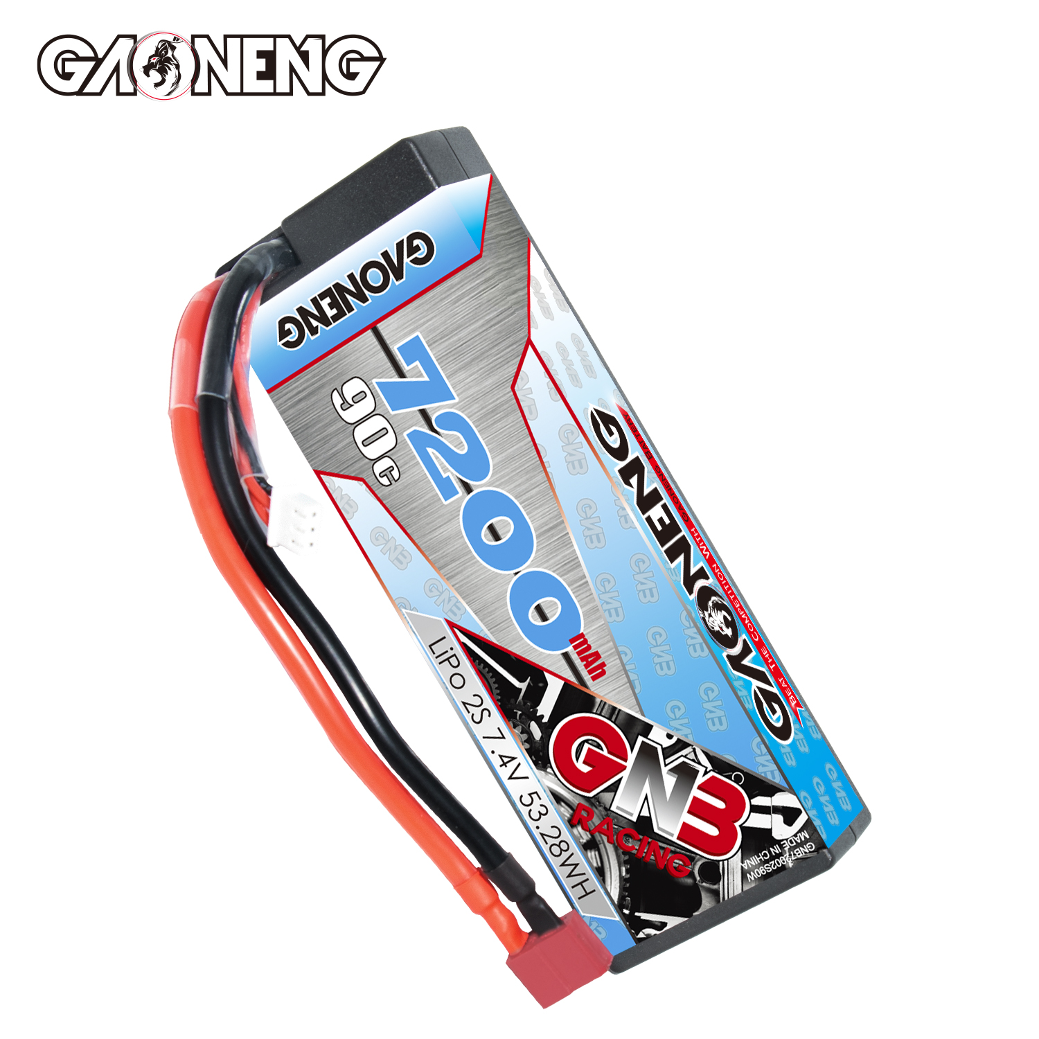 GAONENG GNB 2S 7.4V 7200mAh 90C Cabled Hard Case LiPo Battery T-PLUG