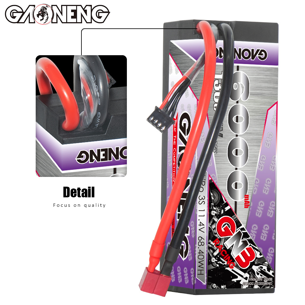 GAONENG GNB LiHV 3S 11.4V 6000mAh 130C Cabled Hard Case LiPo Battery T-PLUG