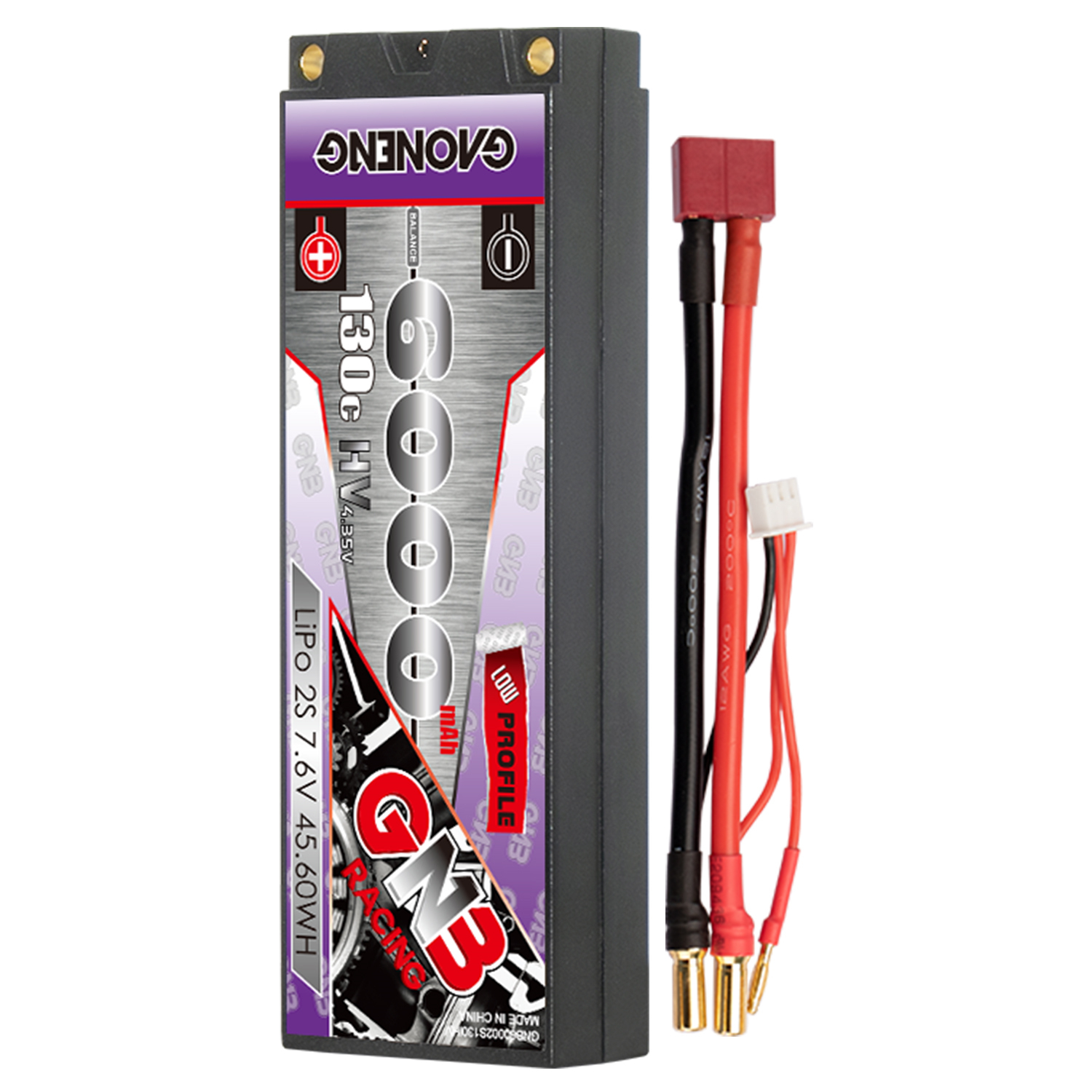 GAONENG GNB LiHV 2S 7.6V 6000mAh 130C LCG 5mm Bullet Hard Case LiPo Battery