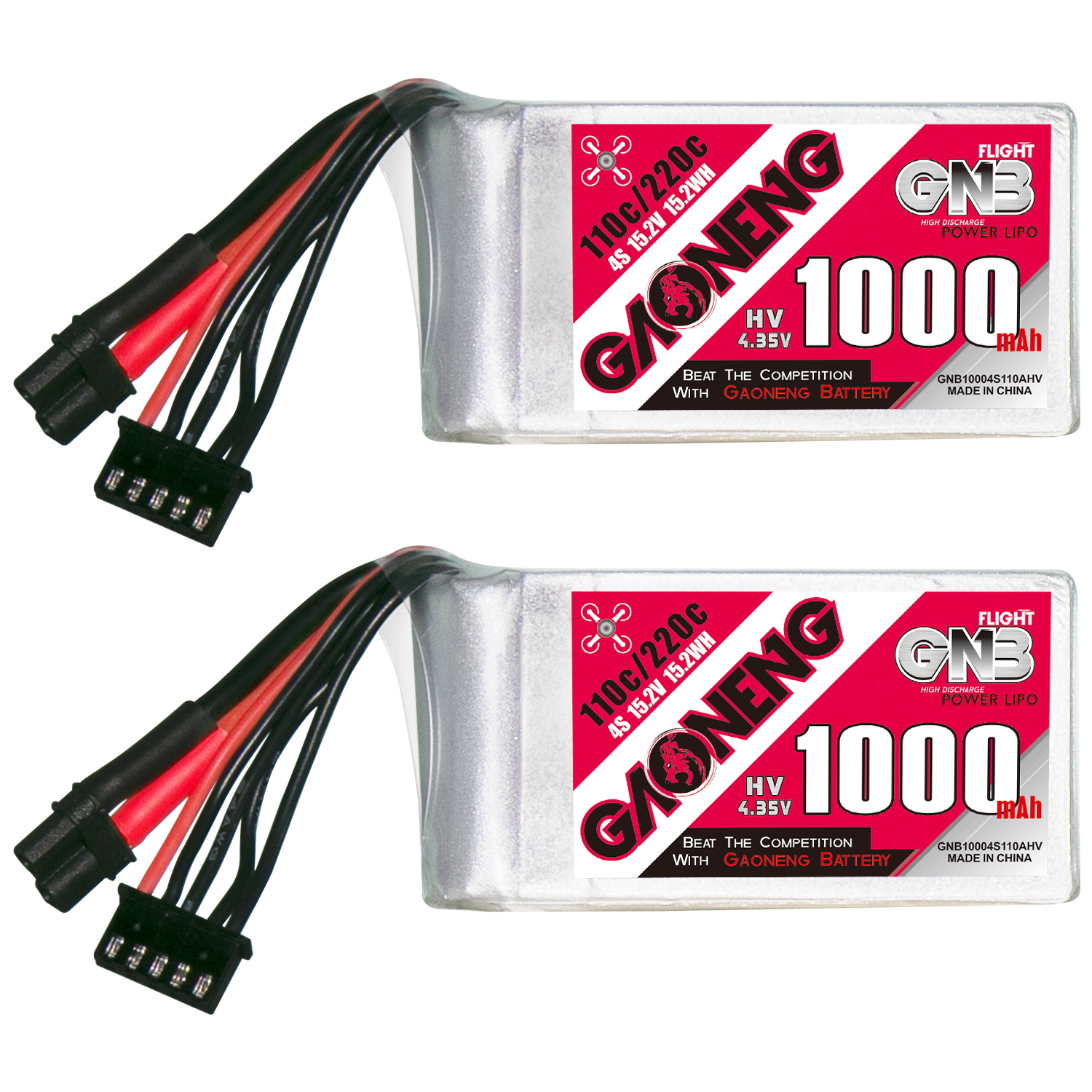 2PCS - GAONENG GNB LiHV 4S 15.2V 1000mAh 110C XT30 LiPo Battery