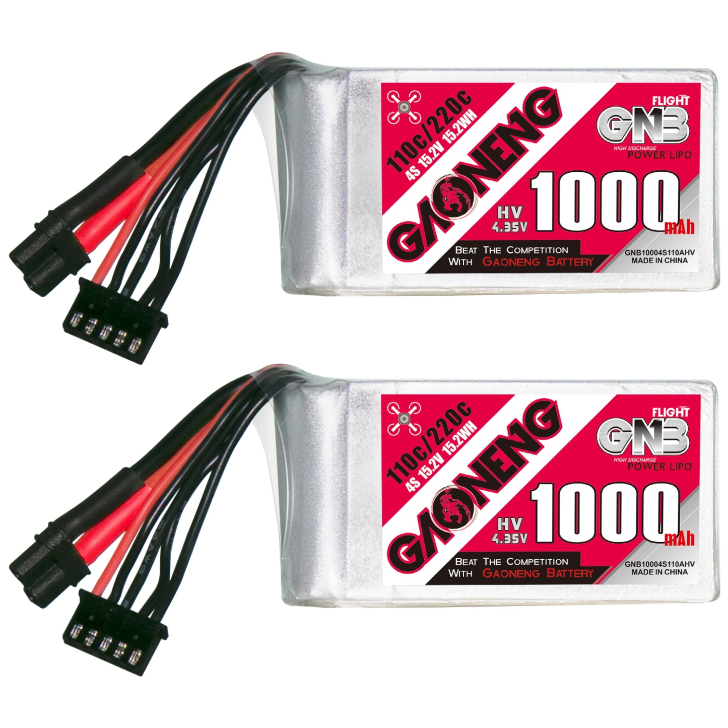 2PCS - GAONENG GNB LiHV 4S 15.2V 1000mAh 110C XT30 LiPo Battery