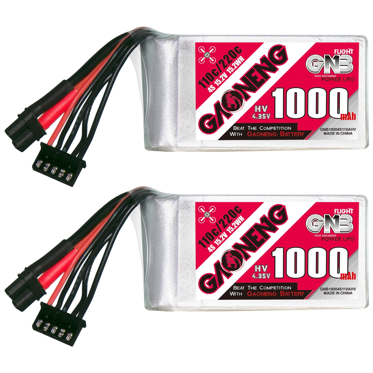 2PCS - GAONENG GNB LiHV 4S 15.2V 1000mAh 110C XT30 LiPo Battery