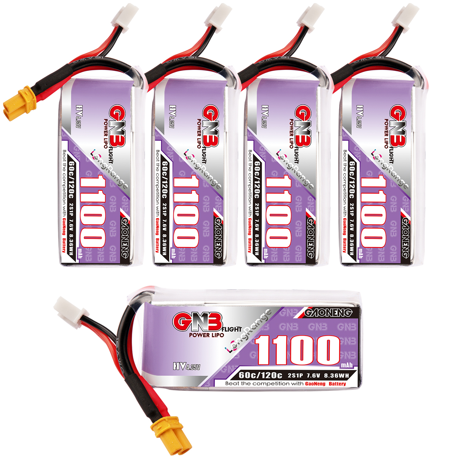 GAONENG GNB LiHV 2S 7.6V 1100mAh 60C XT30 LiPo Battery Long Range
