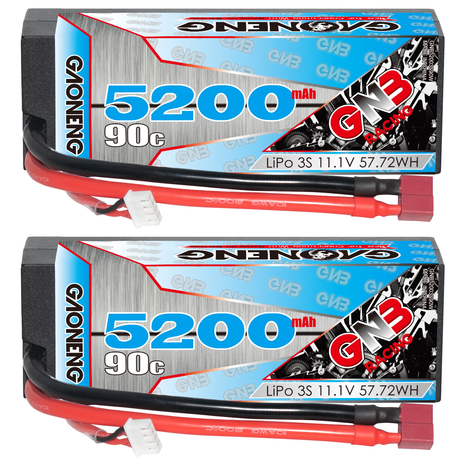 GAONENG GNB 3S 11.1V 5200mAh 90C Cabled Hard Case LiPo Battery T-PLUG