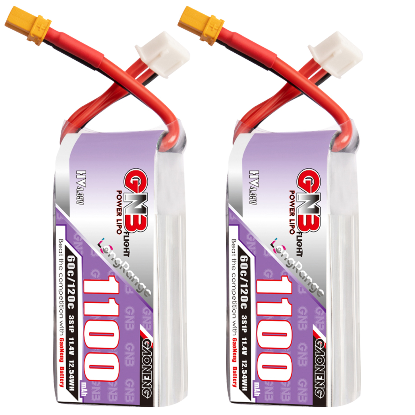 2PCS - GAONENG GNB LiHV 3S 11.4V 1100mAh 60C XT30 LiPo Battery LongRange