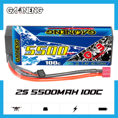 GAONENG GNB 2S 7.4V 5500mAh 100C Cabled Hard Case LiPo Battery T-PLUG