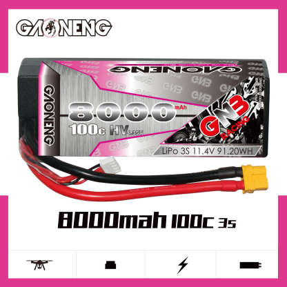 1PC - GAONENG GNB LiHV 3S 11.4V 8000mAh 100C Cabled Hard Case LiPo Battery XT60