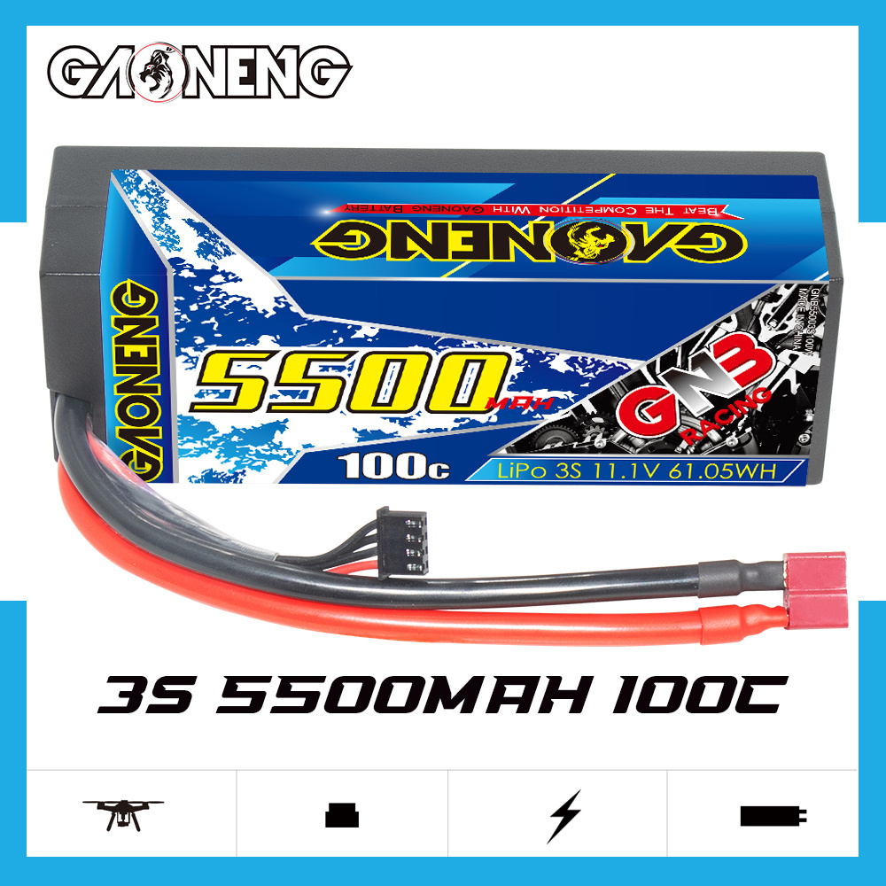 GAONENG GNB 3S 11.1V 5500mAh 100C Cabled Hard Case LiPo Battery T-PLUG