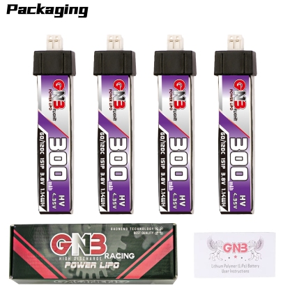4PCS - GAONENG GNB LiHV 1S 3.8V 300mAh 60C PH2.0 Plastic Head LiPo Battery