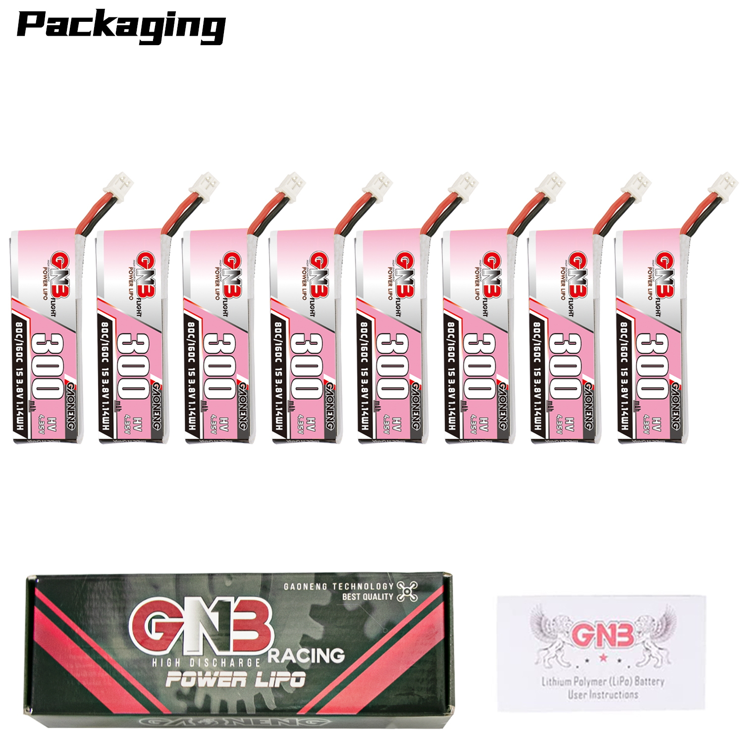 GAONENG GNB LiHV 1S 3.8V 300mAh 80C PH2.0 Cabled LiPo Battery