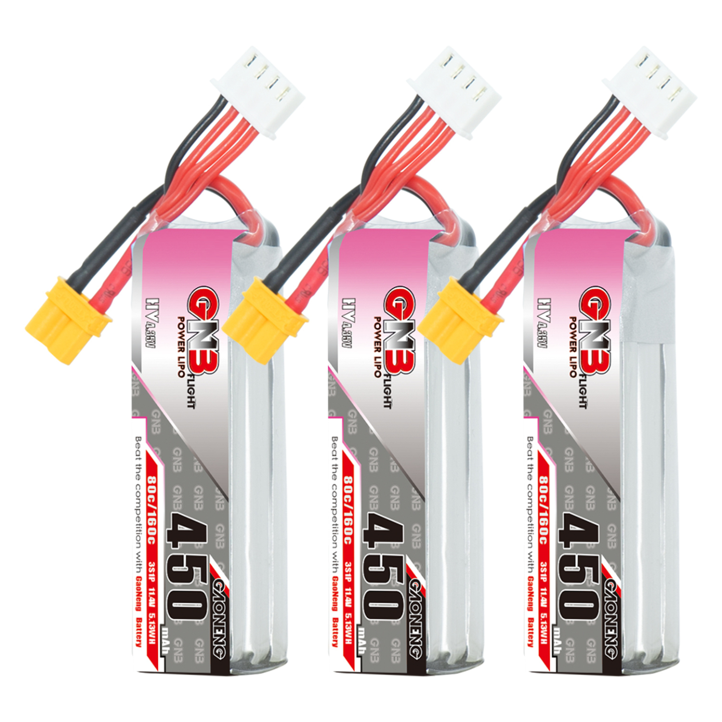 GAONENG GNB LiHV 3S 11.4V 450mAh 80C XT30 LiPo Battery Long Type