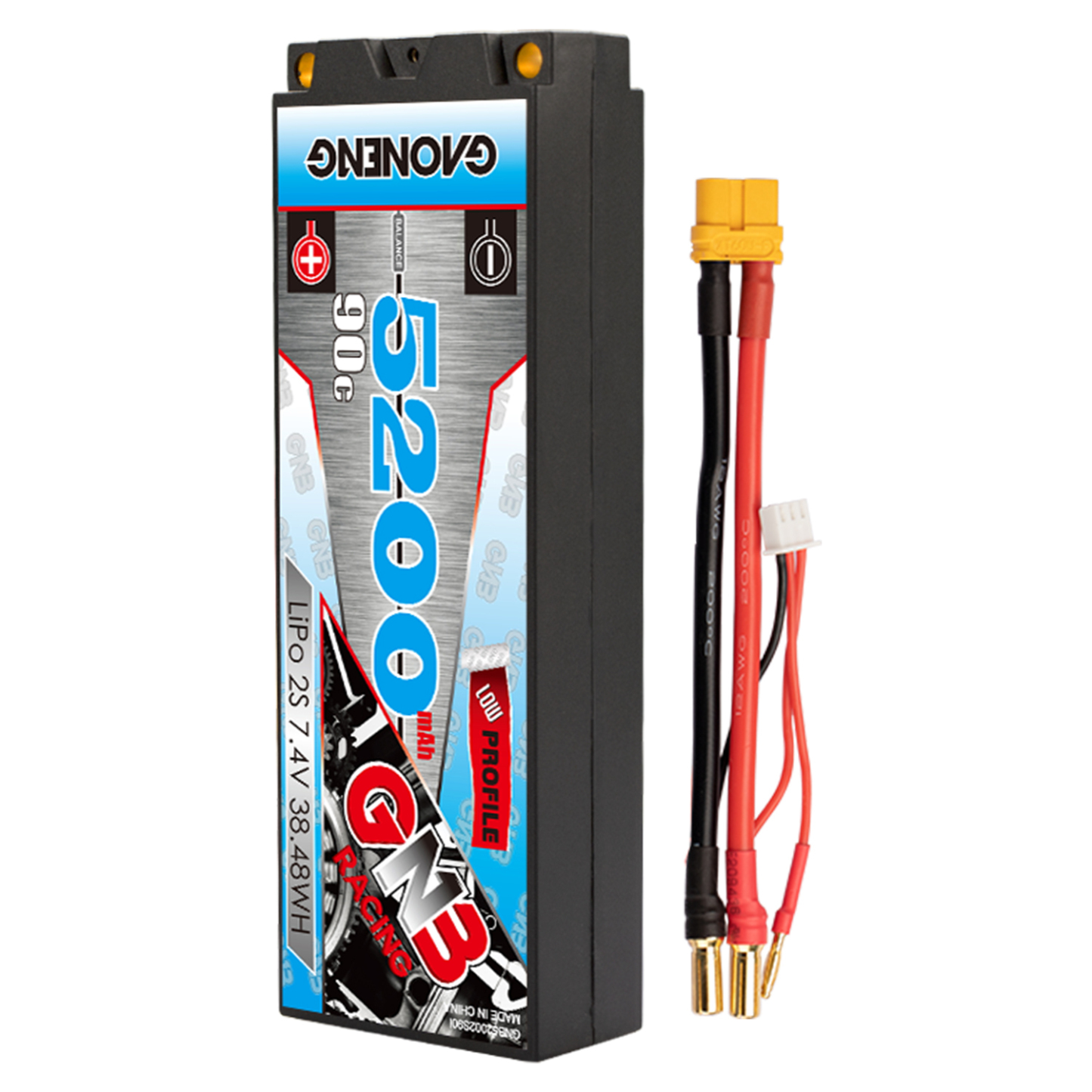 1PCS - GAONENG GNB 2S 7.4V 5200mAh 90C 5mm Bullet Hard Case LiPo Battery XT60