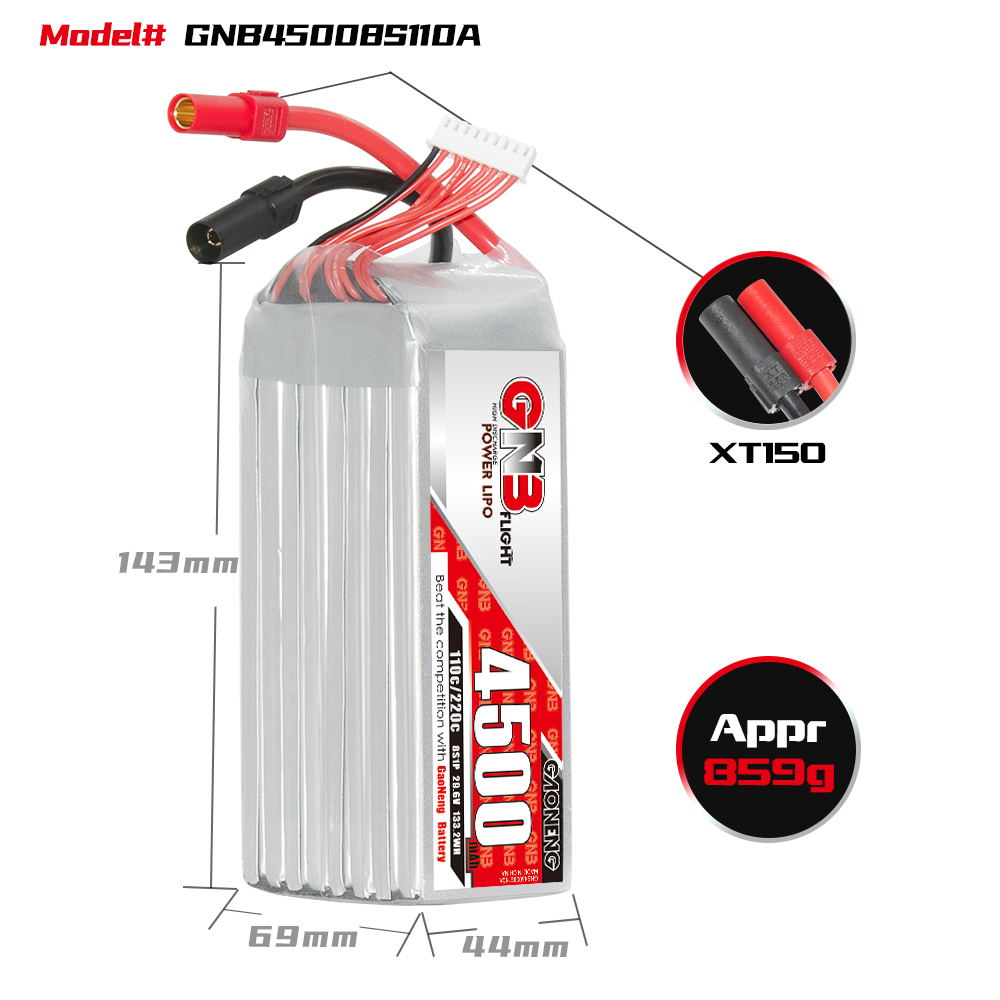 GAONENG GNB 8S 29.6V 4500mAh 110C LiPo Battery XT150