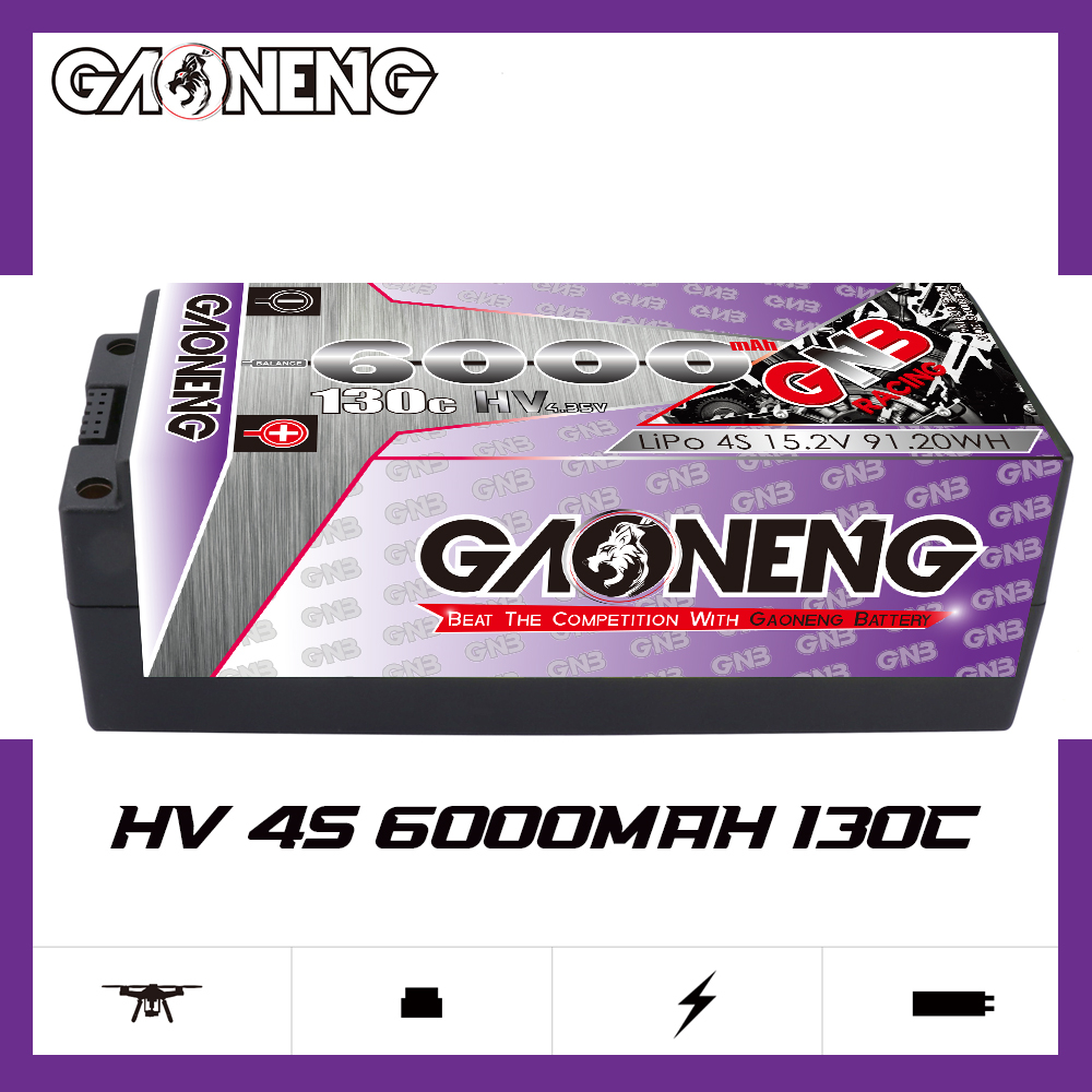 GAONENG GNB LiHV 4S 15.2V 6000mAh 130C 5mm Bullet Hard Case LiPo Battery