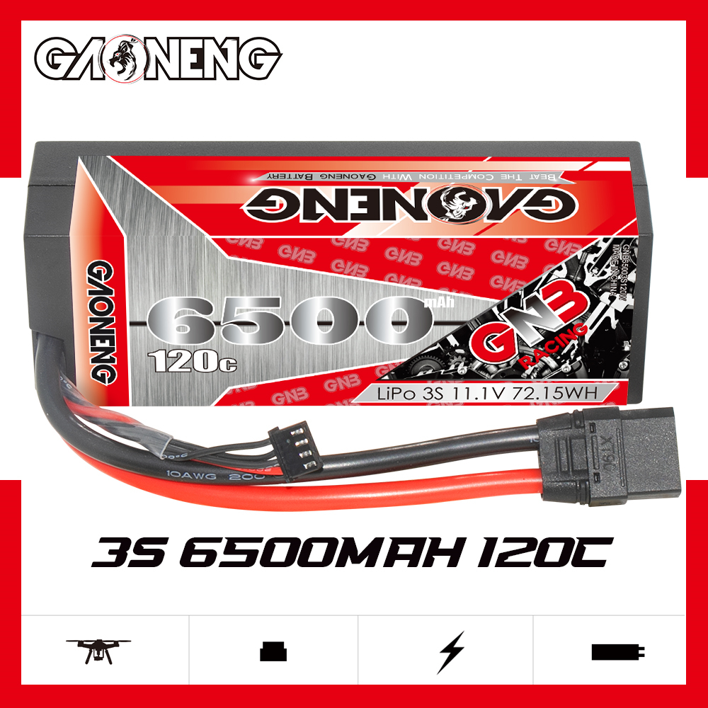 1PC - GAONENG GNB 3S 11.1V 6500mAh 120C Cabled Hard Case LiPo Battery XT90