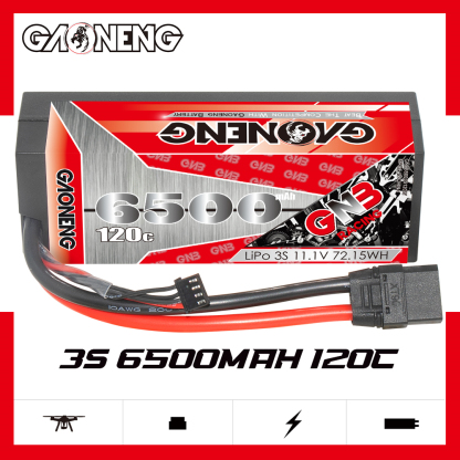 1PC - GAONENG GNB 3S 11.1V 6500mAh 120C Cabled Hard Case LiPo Battery XT90