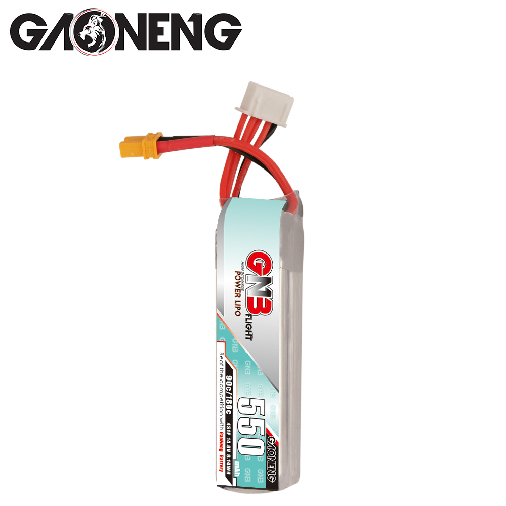 2PCS - GAONENG GNB 4S 14.8V 550mAh 90C XT30 LiPo Battery Long Type