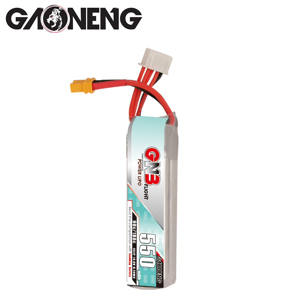 2PCS - GAONENG GNB 4S 14.8V 550mAh 90C XT30 LiPo Battery Long Type