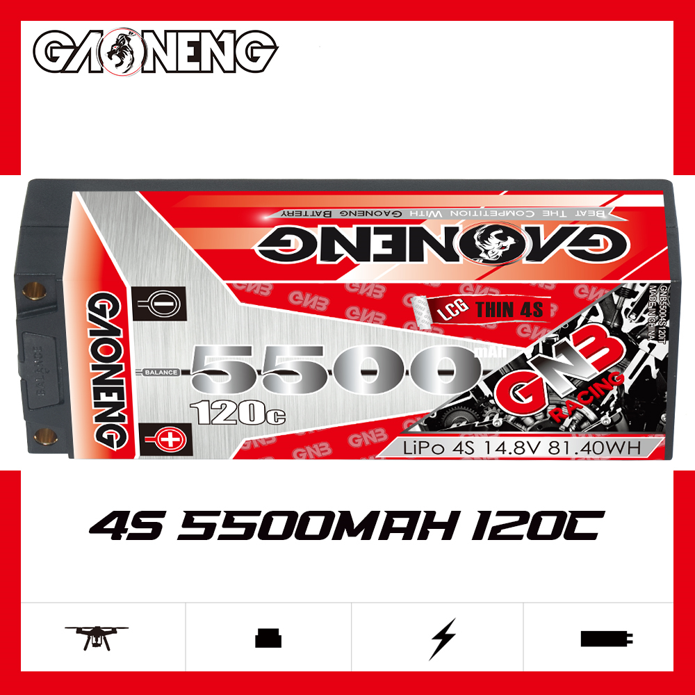 GAONENG GNB 4S 14.8V 5500mAh 120C 5mm Bullet Thin 4S LCG Hard Case LiPo Battery