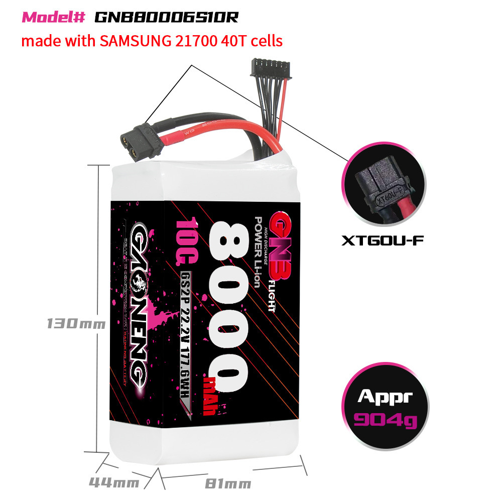 GAONENG GNB 6S 22.2V 8000mAh 10C XT60 Li-ion Battery made with Samsung 21700