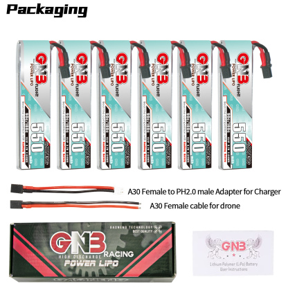 GAONENG GNB 1S 3.7V 550mAh 90C A30 Cabled LiPo Battery Long Type