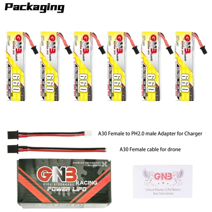 GAONENG GNB LiHV 1S 3.8V 660mAh 90C A30 Cabled LiPo Battery