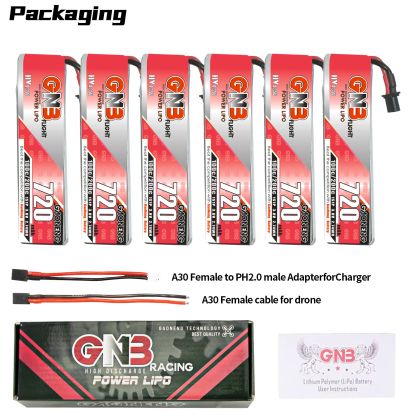 GAONENG GNB LiHV 1S 3.8V 720mAh 100C A30 Cabled LiPo Battery