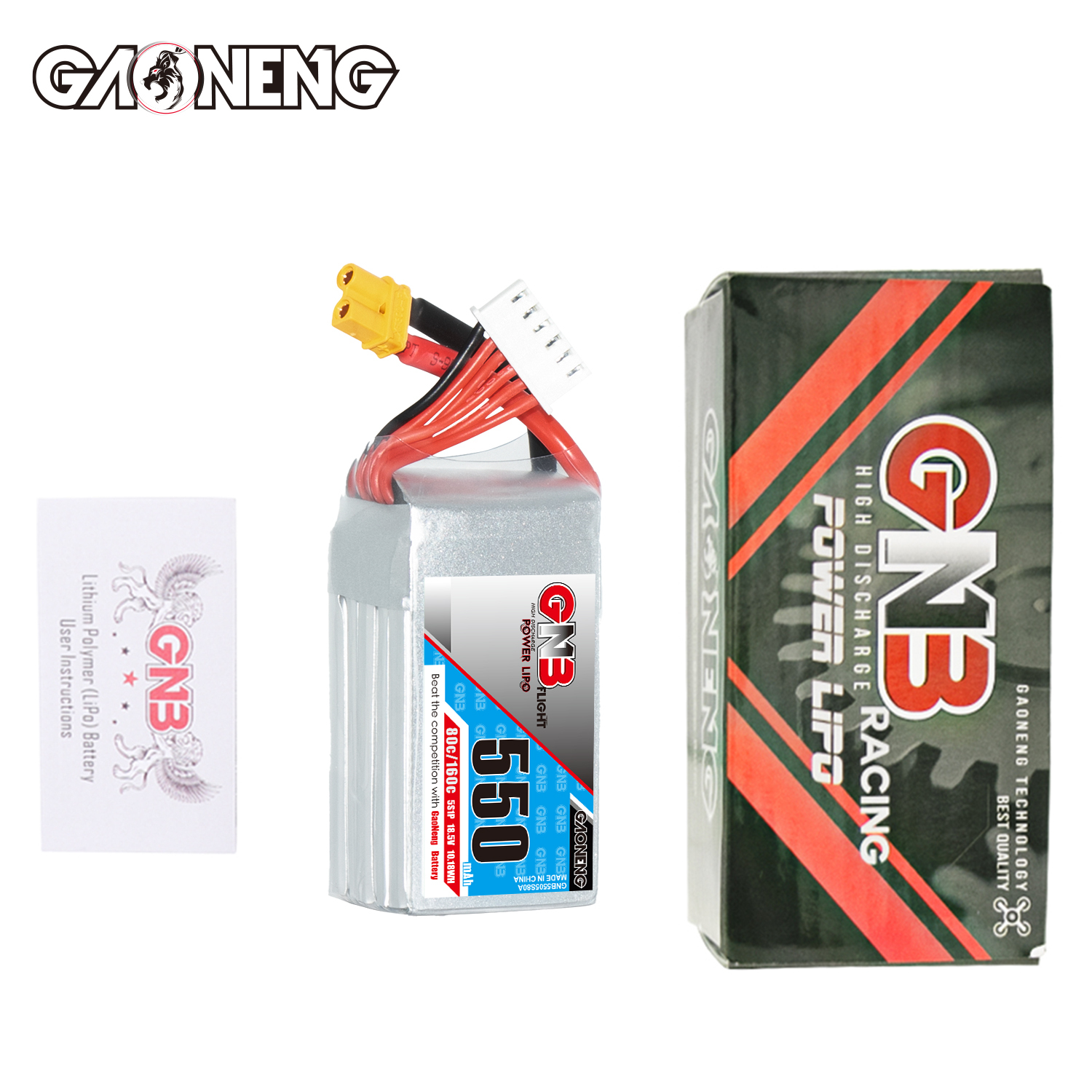 GAONENG GNB 5S 18.5V 550mAh 80C XT30 LiPo Battery Square Type