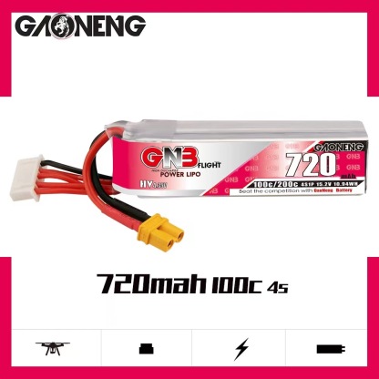 2PCS - GAONENG GNB LiHV 4S 15.2V 720mAh 100C XT30 LiPo Battery Long Type