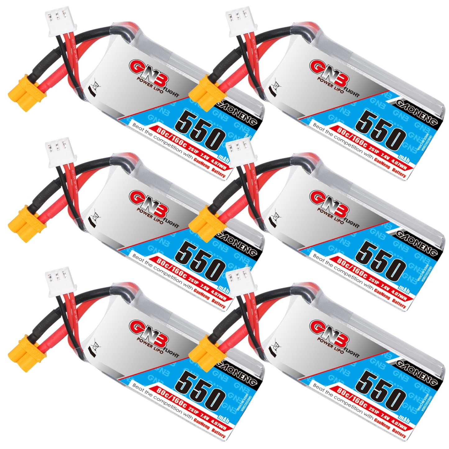GAONENG GNB 2S 7.4V 550mAh 80C XT30 LiPo Battery Square Type