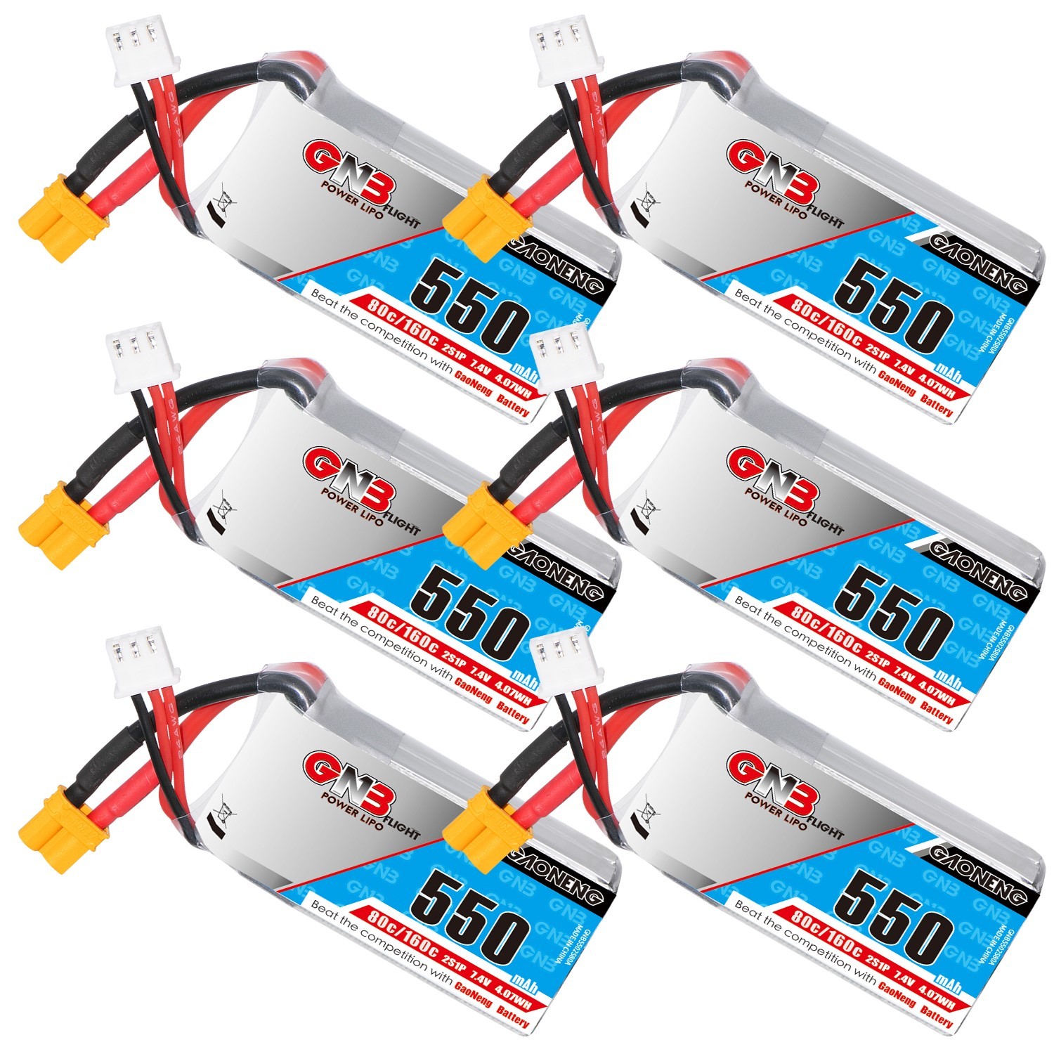 GAONENG GNB 2S 7.4V 550mAh 80C XT30 LiPo Battery Square Type
