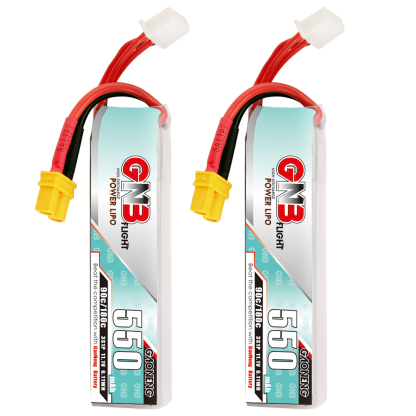 2PCS - GAONENG GNB 3S 11.1V 550mAh 90C XT30 LiPo Battery Long Type