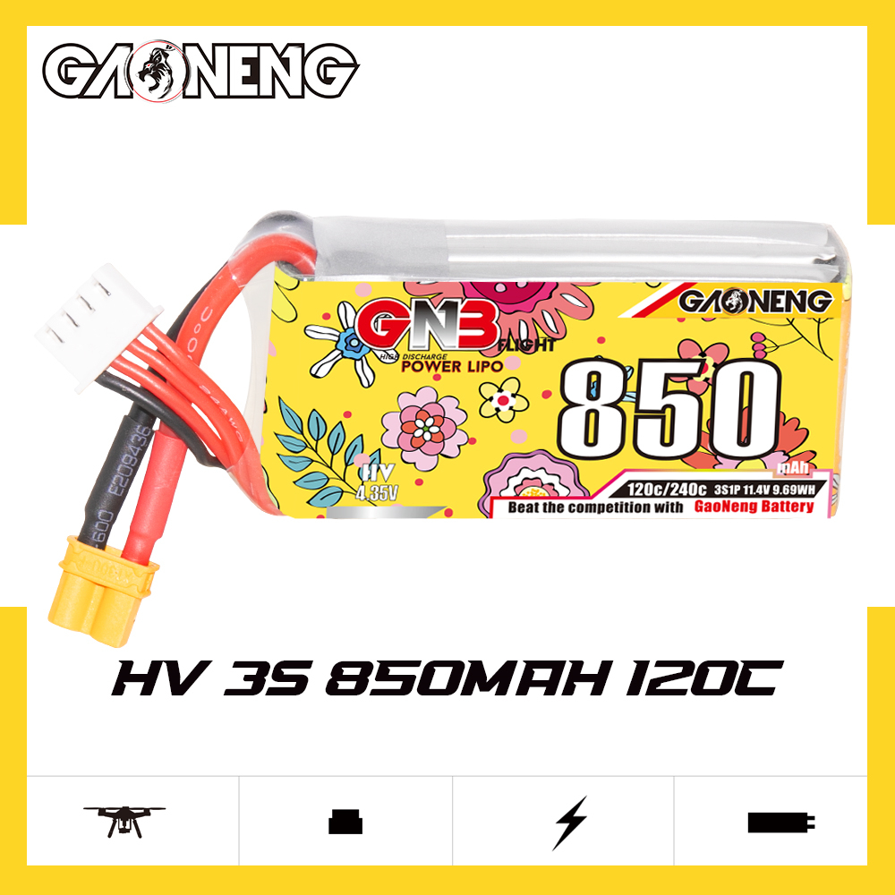 GAONENG GNB LiHV 3S 11.4V 850mAh 120C XT30 LiPo Battery