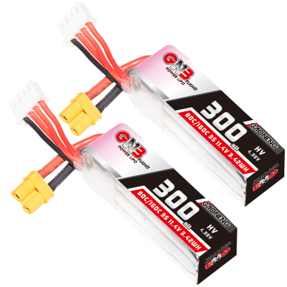 2PCS - GAONENG GNB LiHV 3S 11.4V 300mAh 80C XT30 LiPo Battery