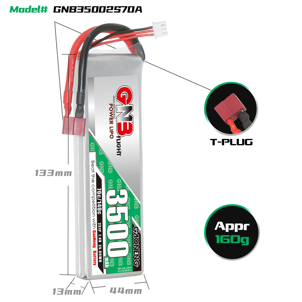GAONENG GNB 2S 7.4V 3500mAh 70C LiPo Battery T-PLUG