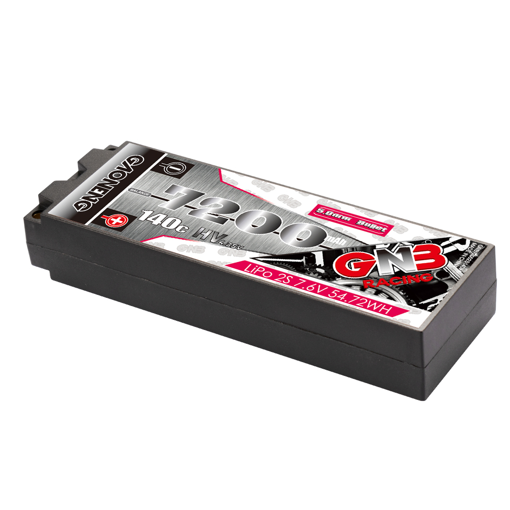 2PCS - GAONENG GNB LiHV 2S 7.6V 7200mAh 140C Hard Case LCG LiPo Battery