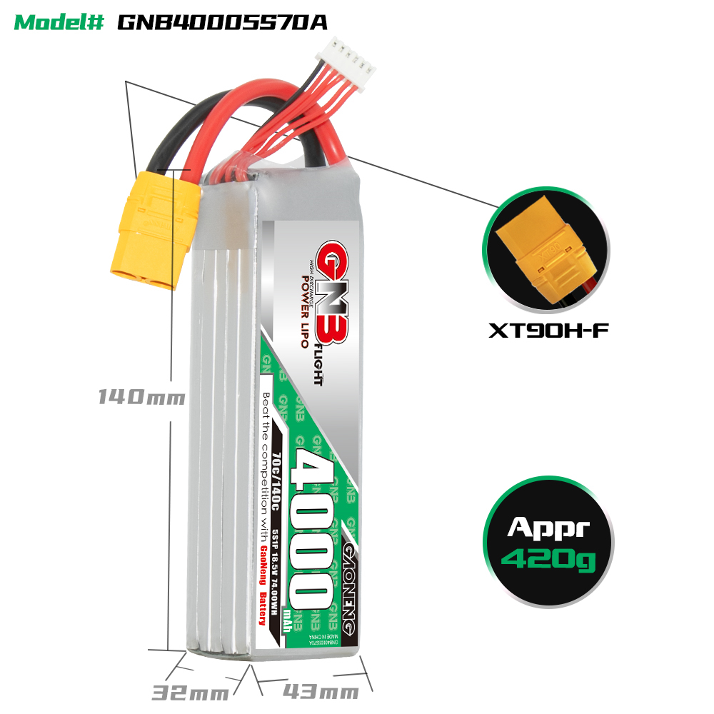 GAONENG GNB 5S 18.5V 4000mAh 70C LiPo Battery XT90