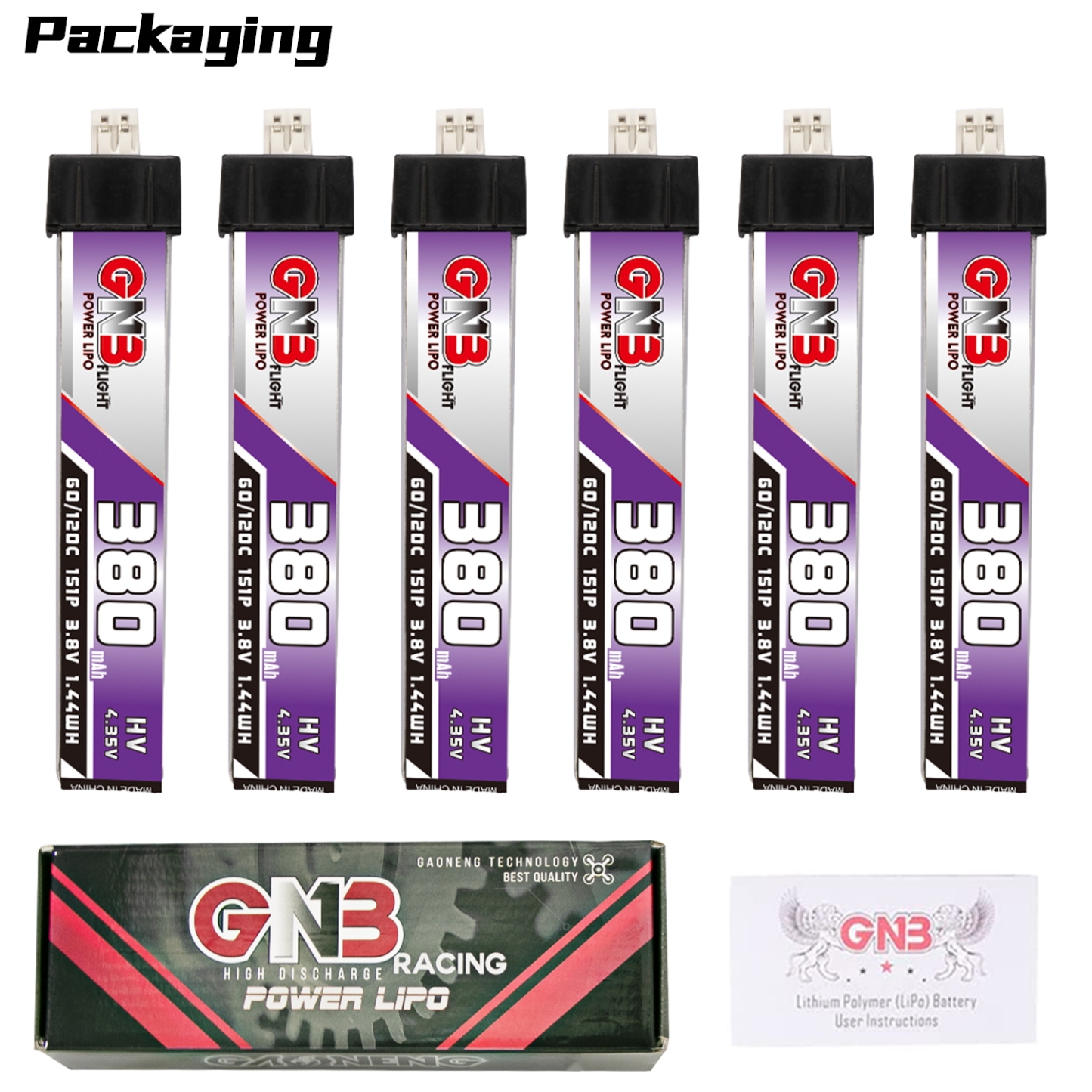 GAONENG GNB LiHV 1S 3.8V 380mAh 60C PH2.0 Plastic Head LiPo Battery