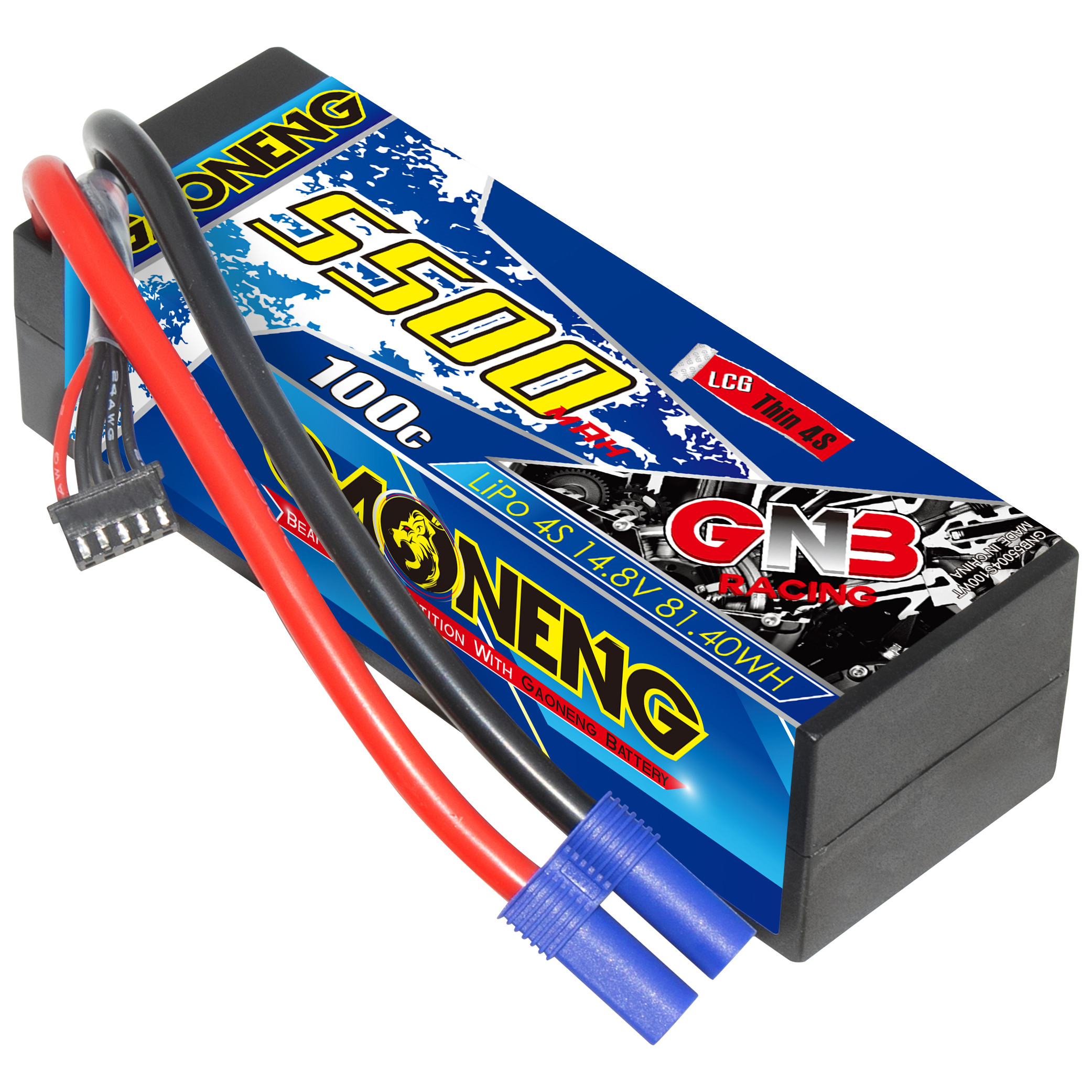 1PC - GAONENG GNB 4S 14.8V 5500mAh 100C Cabled LCG Hard Case LiPo Battery EC5