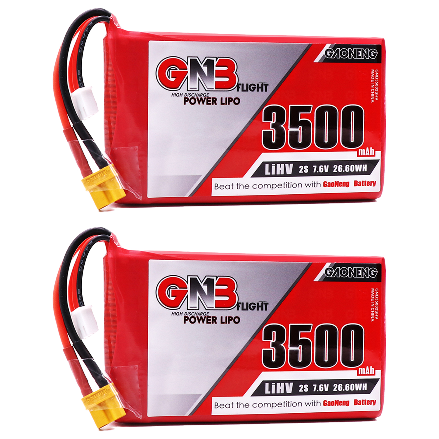 2PCS - GAONENG GNB LiHV 2S 7.6V 3500mAh 5C LiPo Battery XT30