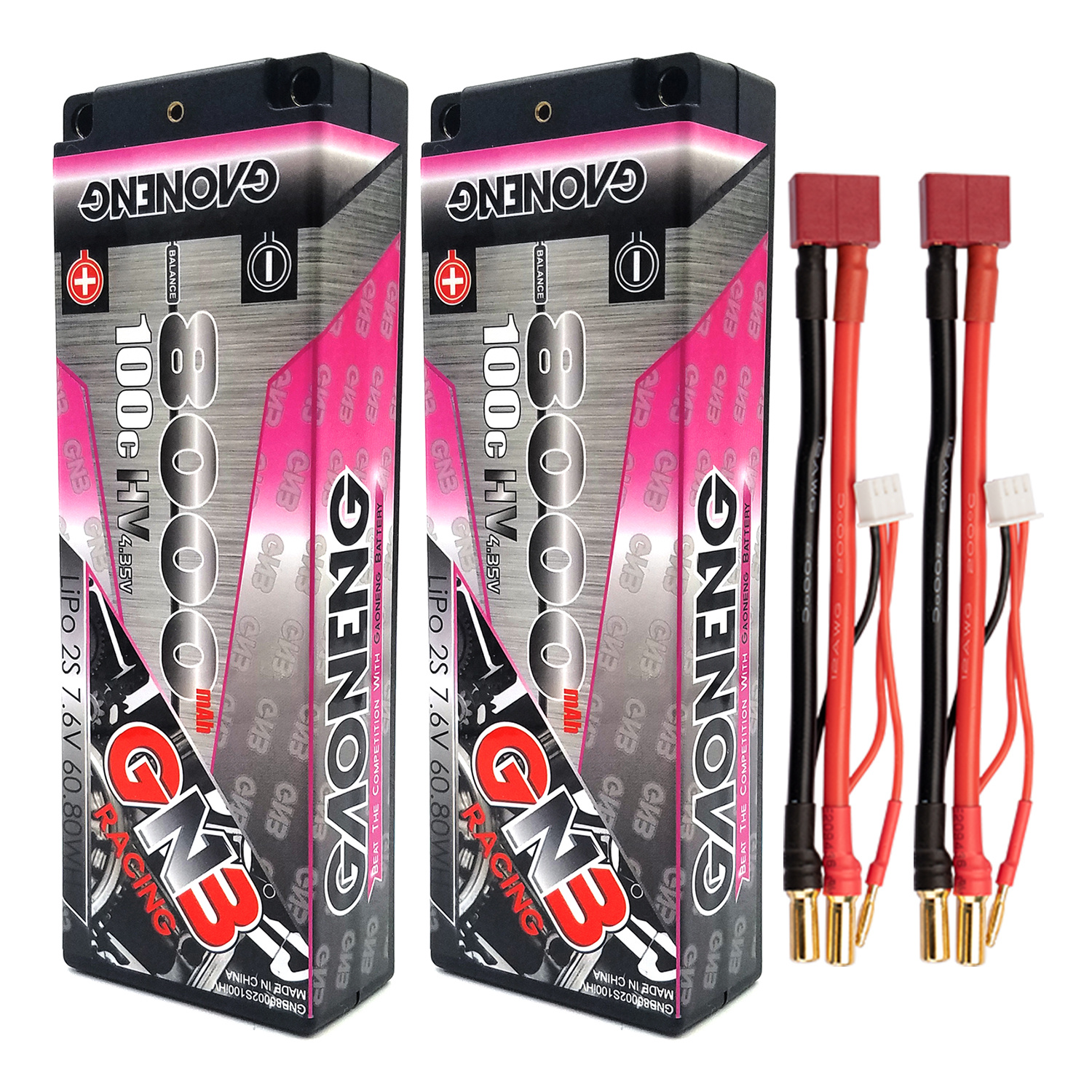 GAONENG GNB LiHV 2S 7.6V 8000mAh 100C 5mm Bullet Hard Case LiPo Battery