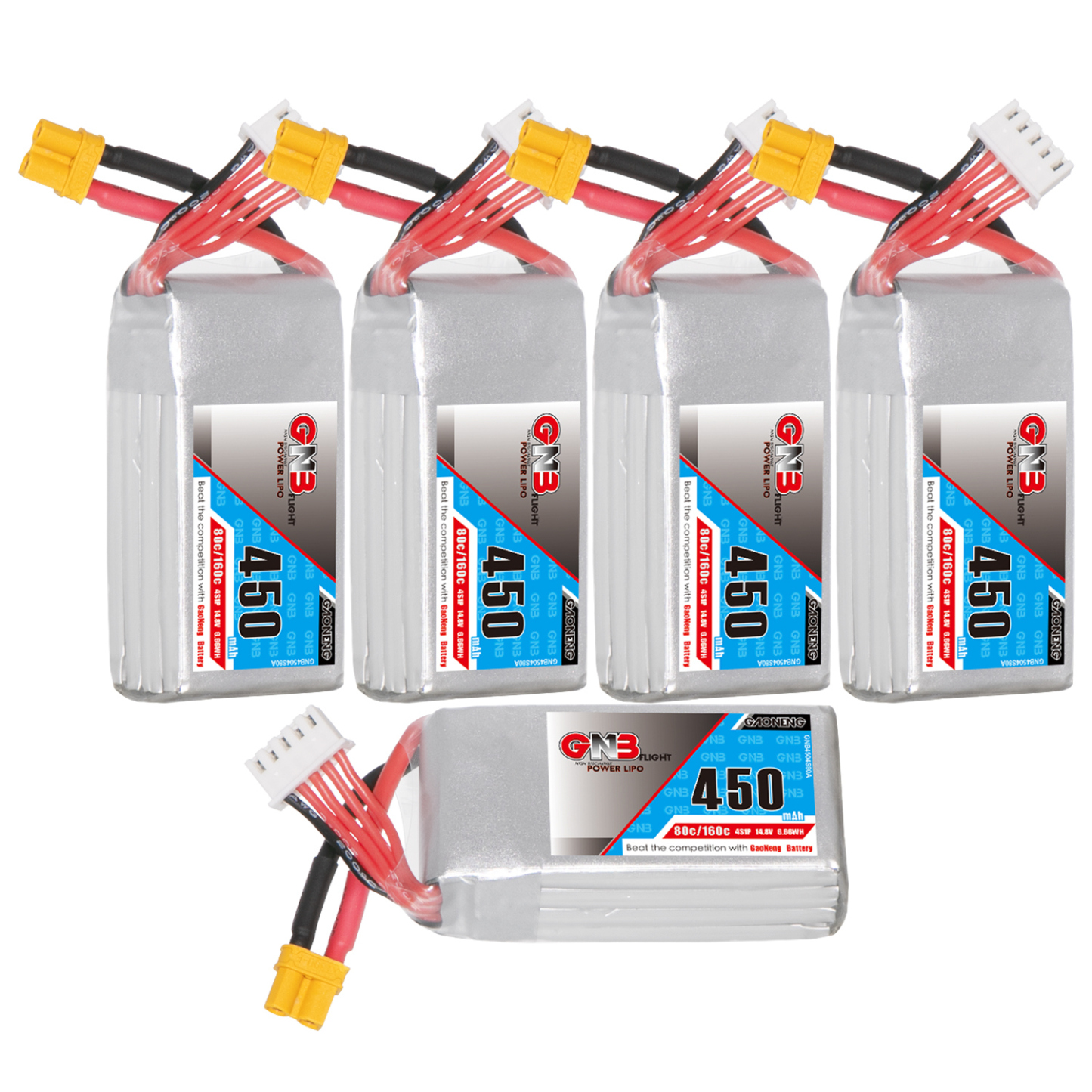 GAONENG GNB 4S 14.8V 450mAh 80C XT30 LiPo Battery Square Type