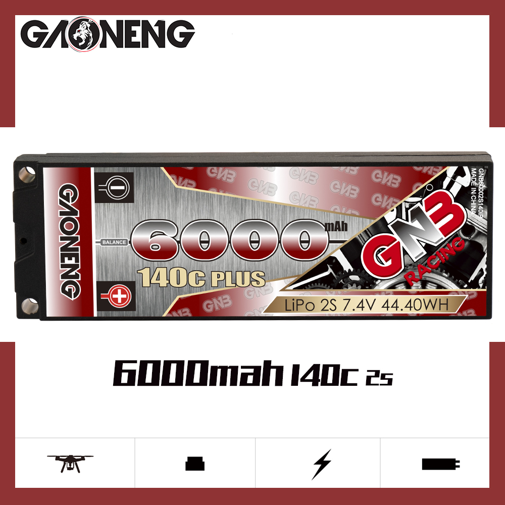 2PCS - GAONENG GNB 2S 7.4V 6000mAh 140C Hard Case LiPo Battery XT60