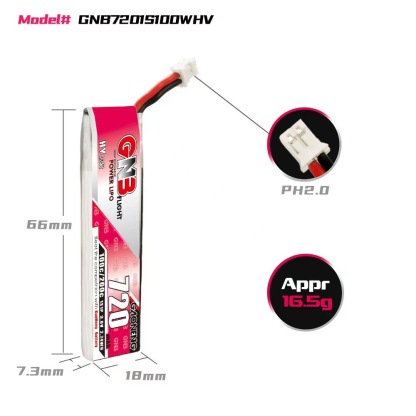 GAONENG GNB LiHV 1S 3.8V 720mAh 100C PH2.0 Cabled LiPo Battery