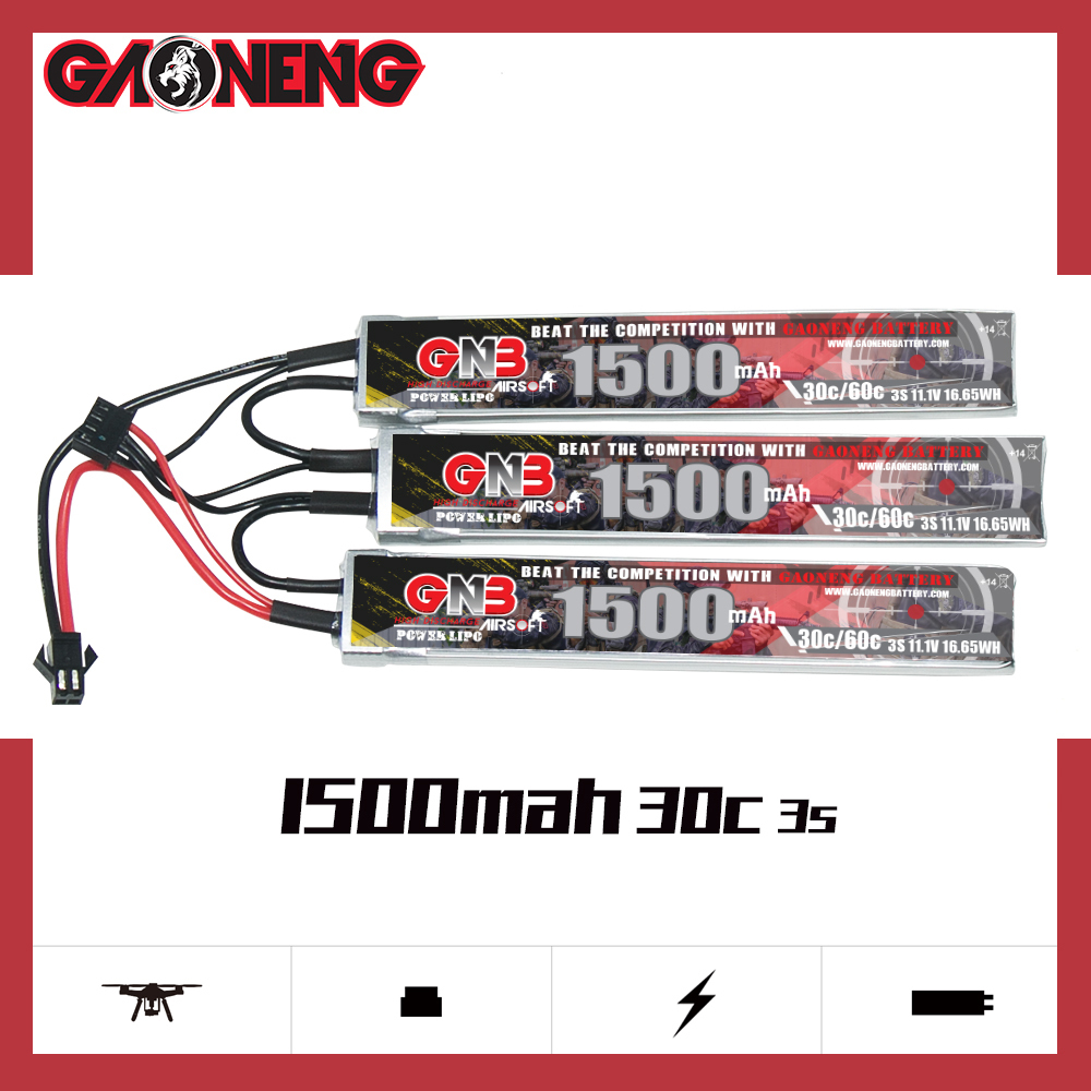 2PCS - GAONENG GNB 3S 11.1V 1500mAh 30C SM Plug 3cells LiPo Battery for AirSoft